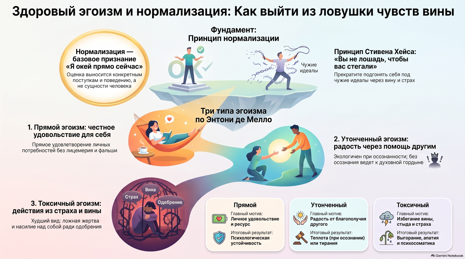 Фундамент нормализации: принцип Я окей и три типа эгоизма по де Мелло